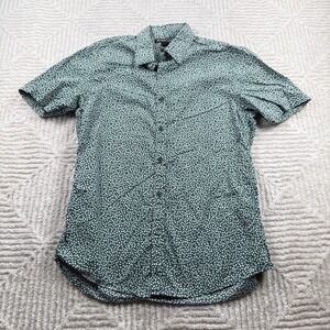 Michael Kors Shirt Men's Medium Slim Fit Short Sleeve Button Green White Casual